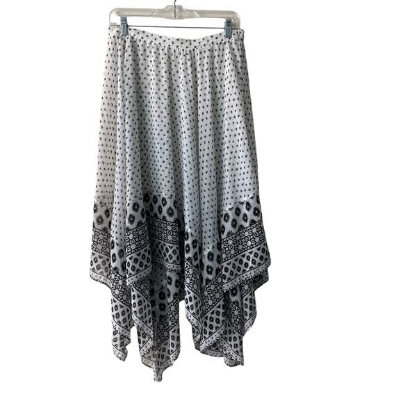 Express Black & White Abstract Print High & Low Midi Skirt w Elastic Waist - SP - Picture 1 of 10